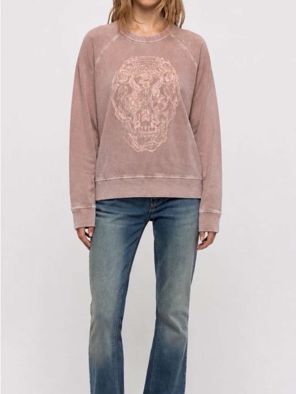 NWT Zadig & Voltaire crewneck sweatshirt Washed Rose Graphic Skull